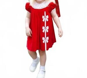 NEW MARCO & LIZZY kid's bow corduroy dress in red
